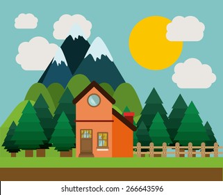 Landscape design over sky background, vector illustration