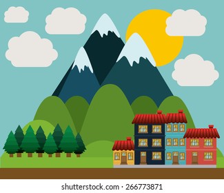 Landscape design over sky background, vector illustration
