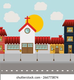 Landscape design over sky background, vector illustration