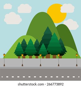 Landscape design over sky background, vector illustration