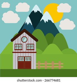 Landscape design over sky background, vector illustration