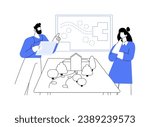 Landscape design project abstract concept vector illustration. Man showing landscape design project to his clients, commercial construction, meeting with professional architect abstract metaphor.