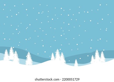 Landscape design with snow. Vector Illustration. Holiday and winter theme design.
