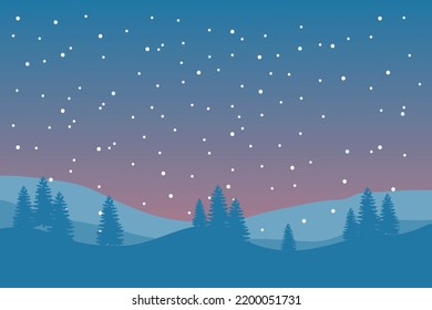 Landscape design with snow. Vector Illustration. Holiday and winter theme design.
