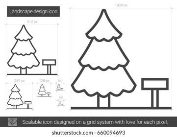 Landscape design vector line icon isolated on white background. Landscape design line icon for infographic, website or app. Scalable icon designed on a grid system.