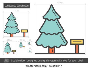 Landscape design vector line icon isolated on white background. Landscape design line icon for infographic, website or app. Scalable icon designed on a grid system.