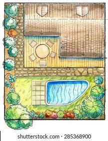 landscape design watercolor drawing