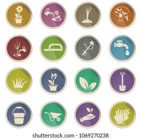 landscape design web icons in the form of round paper labels