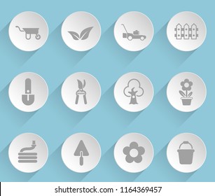 landscape design web icons on light paper circles