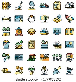 Landscape designer icons set. Outline set of landscape designer vector icons thin line color flat on white