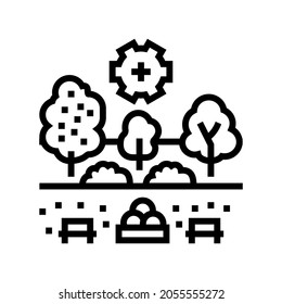 vector de icono de línea de servicios de desarrollo de paisaje. signo de servicios de desarrollo de paisaje. símbolo de contorno aislado ilustración negra