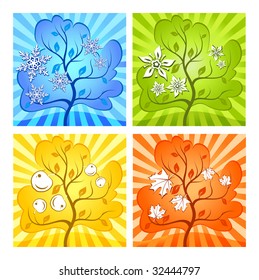 Landscape of different seasons summer, winter, spring, autumn, weather illustration