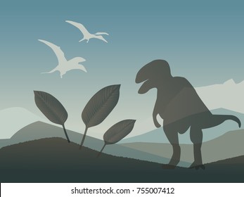 Landscape with dinosaurs.