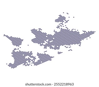 Projeto de vetor de mapa de mundo pontilhado de paisagem. Um moderno vetor de mapa de mundo plano pontilhado cinza mostrando continentes, países e conexões no fundo branco. Perfeito para comunicação global, geografia