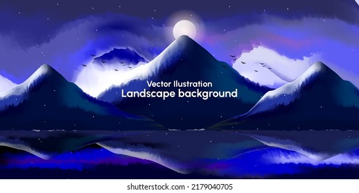Landschaft des dramatischen Nachthimmel-Kosmos mit Berg in Aquarell-Stil