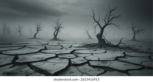 Landscape dried and cracked background. The soil dry land cracked ground surface with sky and cloudy.