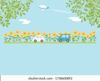 El paisaje que conduce la ilustración vectorial de los suburbios de verano.