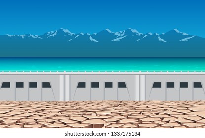 landscape of dry soil at the dam