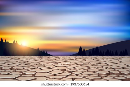 Landscape Of Dry Soil In The River In The Morning