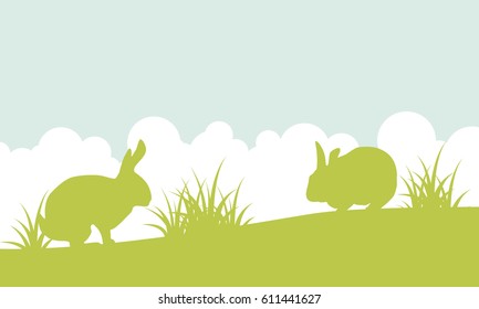 Landscape of easter bunny on hill vector art