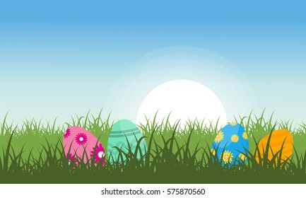 Landscape of easter egg on hill