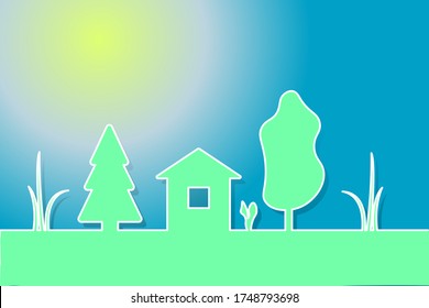 Landscape of an eco-friendly house in nature, simple vector illustration.