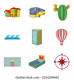 Landscape element icons set. Cartoon set of 9 landscape element vector icons for web isolated on white background