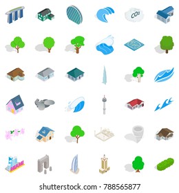 Landscape element icons set. Isometric style of 36 landscape element vector icons for web isolated on white background