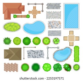 Landscape Elements Design Above View Big Vector Set