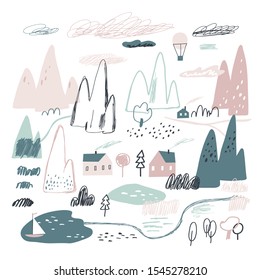 Landscape elements for your design. Scandinavian style. Mountain Europe. Landscape Designer.