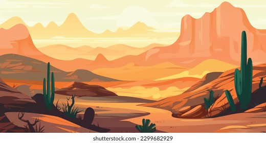 Landscape of endless cactus-filled desert.