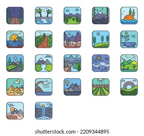 Conjunto de iconos de paisajes y entorno