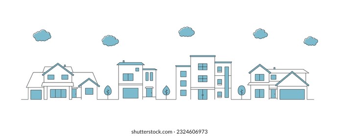 Landscape Europe Residential Linear Illustration Blue Color