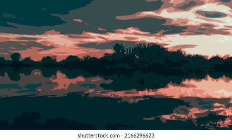 Paisaje del lago nocturno.