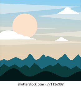 landscape evening mountains hill full moon sky clouds