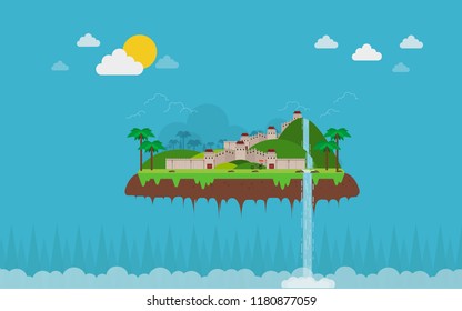 Landscape, evening time ecology. flat design vector illustration.