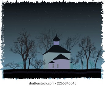 Landscape with evening twilight. Vector file for designs.