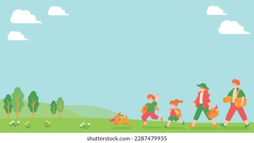 Landscape of a family going out for a picnic