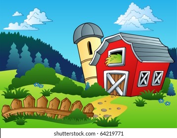 Cartoon Farm House Images Stock Photos Vectors Shutterstock Farm vector tools and symbols house, traktor cartoon farming village symbols animal and vegetables agriculture farmland. https www shutterstock com image vector landscape farm fence vector illustration 64219771