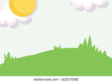 landscape farm field grass clouds sun scenery vector illustration