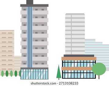 Paisaje con un moderno edificio de apartamentos gris