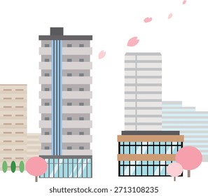 Paisaje con un moderno edificio de apartamentos gris