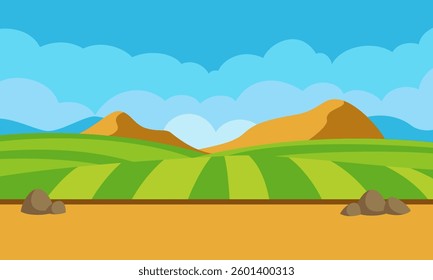 Landscape in a field with lush clouds.