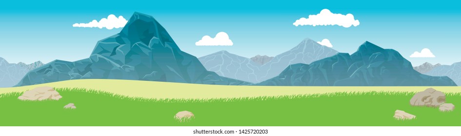 Landscape, field and rocks. Vector illustration, flat design style.