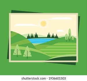 landscape field water forest photo