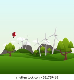 Landscape with fields and hills. Think Green, ecology Concept.
