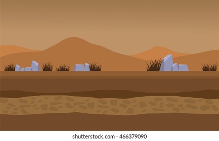 Landscape fields and mountain for backgrounds game vector illustration
