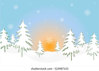 landscape with fir trees, forest background, hand drawn vector illustration