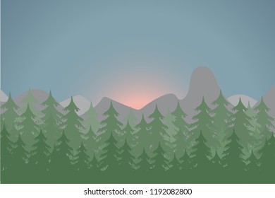
landscape with fir trees and mountain, vector illustration 