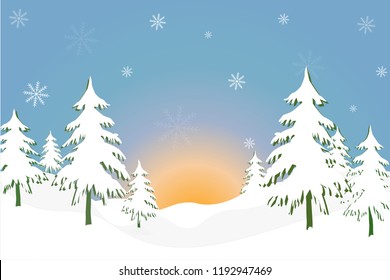 
landscape with fir trees and mountain, vector illustration 